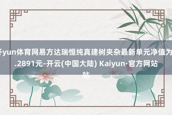 开yun体育网易方达瑞恒纯真建树夹杂最新单元净值为2.2891元-开云(中国大陆) Kaiyun·官方网站